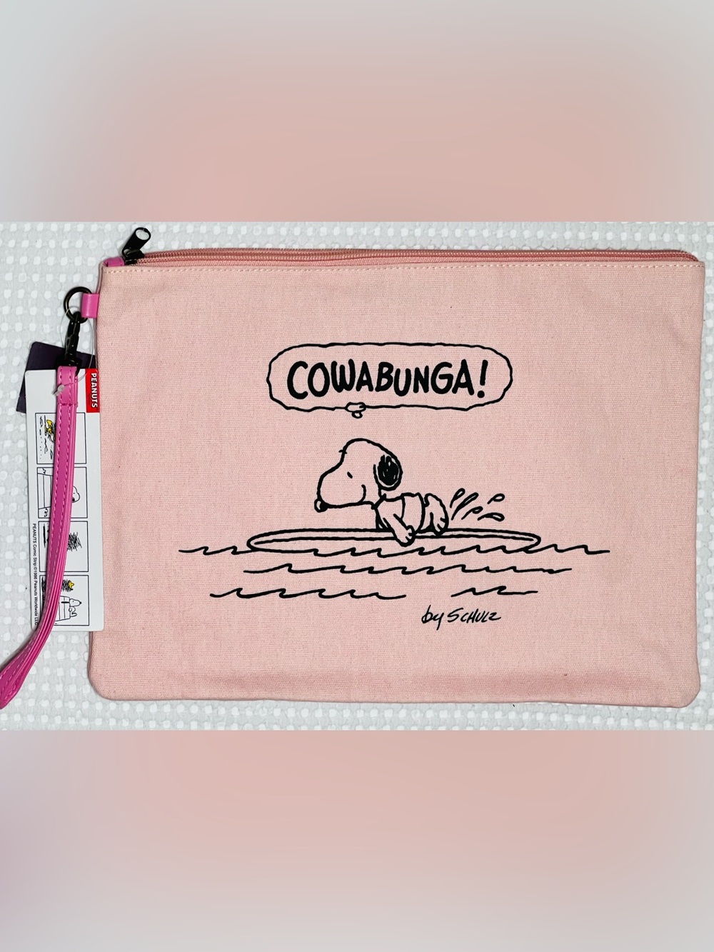 Snoopy Cowabunga Pink Canvas Wristlet Pouch